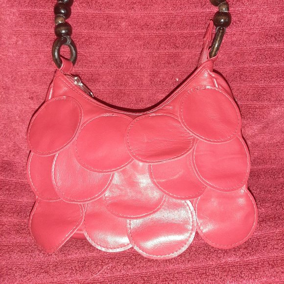 Red Purse, wood beaded handle, small - Picture 10 of 10